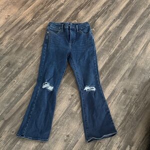 Express Dark Blue Distressed Flare Jeans
